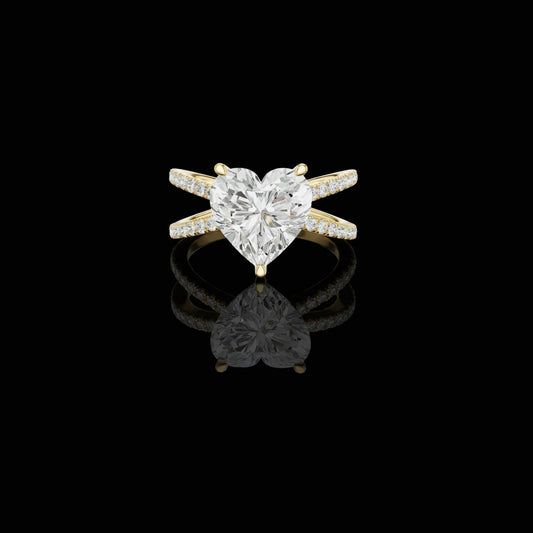 Heart Cut Moissanite Diamond Split Pave Shank Engagement Ring