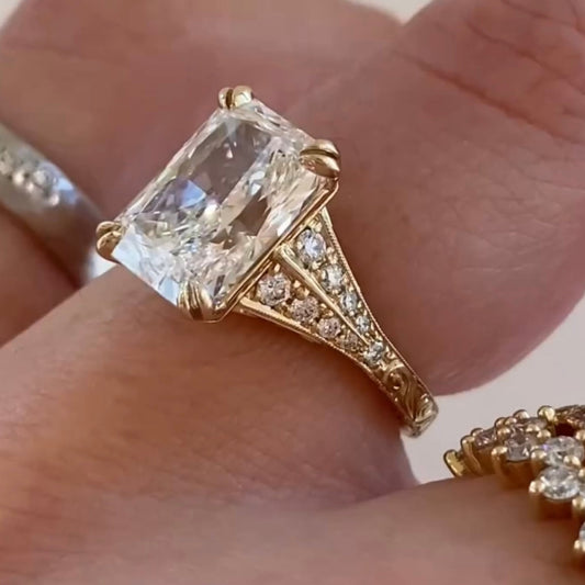 Radiant Cut Lab Grown Diamond Filigree Vintage Ring
