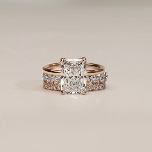 Lab Grown Radiant Cut Bridal Ring Set With Double Pave Bands