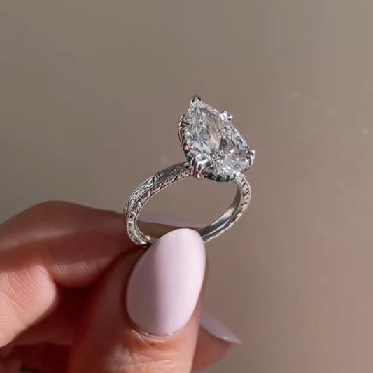2.45 CT Elegant Lab Grown Solitaire Pear Cut Diamond Engagement Ring Design