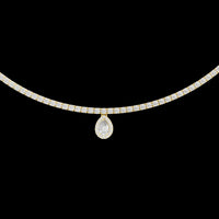 Pear Moissanite Diamond Drop Tennis Necklace with Halo Pendant