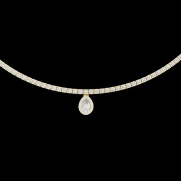 Pear Moissanite Diamond Drop Tennis Necklace with Halo Pendant