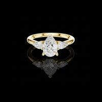 Pear Cut Three Stone Lab Grown Ring with Marquise Side Stones