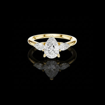 Pear Cut Three Stone Lab Grown Ring with Marquise Side Stones