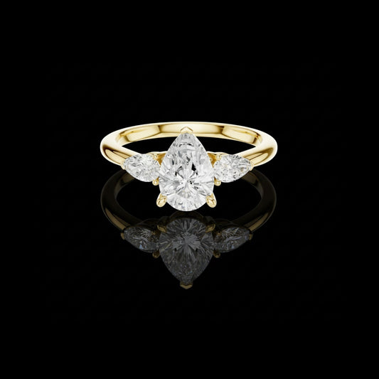 Pear Cut Three Stone Lab Diamond Ring with Marquise Side Stones