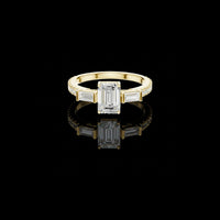 Emerald with Baguette Three Stone Lab Grown Diamond Engagement Ring