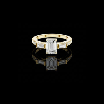 Emerald with Baguette Three Stone Lab Grown Diamond Engagement Ring