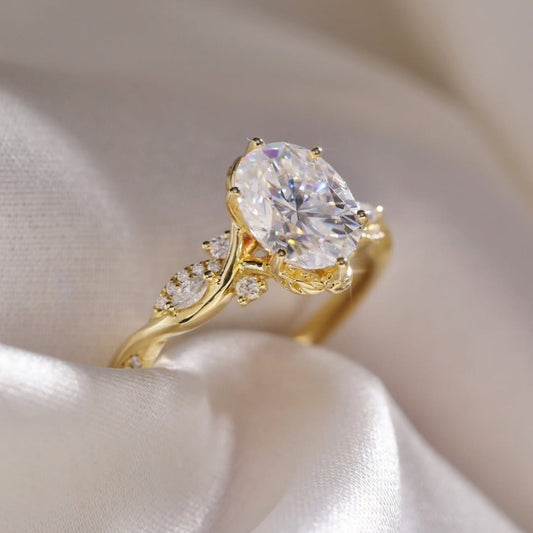 2.75 CT Elegant Oval Cut Moissanite Diamond Ring with Twisted Band and Pave Accents