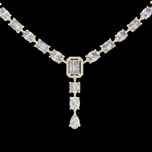 Mixed Cut Diamond Y Necklace with Pear Drop Lab Grown Pendant