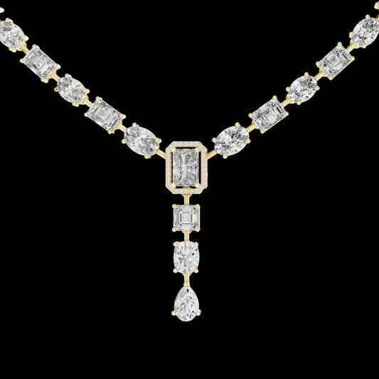 0.88 CT Stunning Lab Grown Emerald Cut & Mixed Cuts Y-Style Diamond Necklace with A Statement of Royal