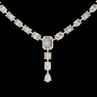 21.18 TCW Stunning Moissanite Emerald Cut & Mixed Cuts Y-Style Diamond Necklace with A Statement of Royal