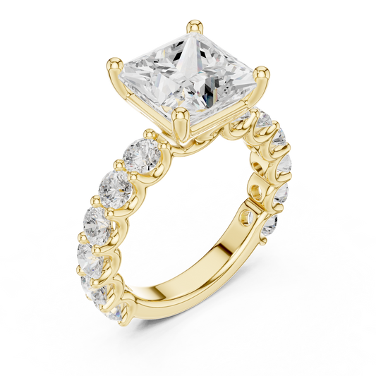 Pave Setting Princess Cut Lab Diamond Wedding Ring