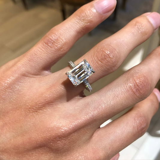 Emerald Lab Grown Diamond Pave Cathedral Wedding Ring