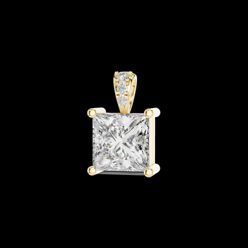 Princess Cut Solitaire Pendant with Center Moissanite and Encrusted Bale