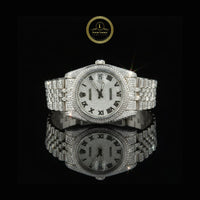 Full Iced Out White Gold Diamond Day-Date Watch with Pave Dial & Roman Numerals