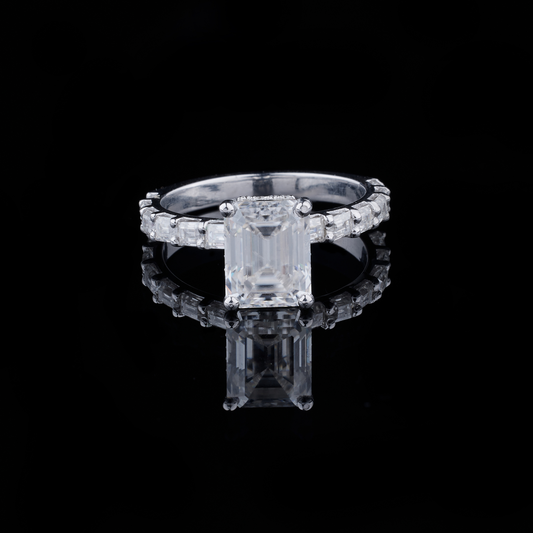 Pave Emerald Lab Diamond Anniversary Ring With Hidden Halo Band