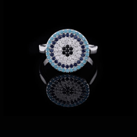 0.45 TCW Round Evil Eye Protection Ring with Lab Grown Turquoise, Sapphire and Diamond Accents
