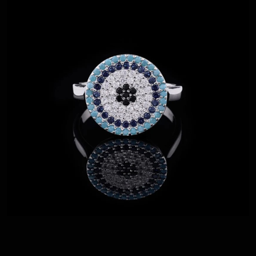 0.45 TCW Round Evil Eye Protection Ring with Lab Grown Turquoise, Sapphire and Diamond Accents