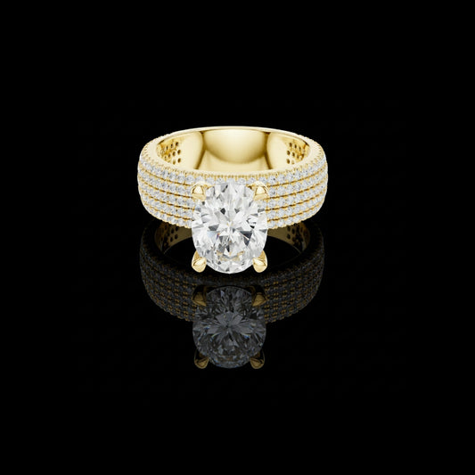 Oval Cut Lab Grown Solitaire Multi Row Pave Diamond Engagement Ring