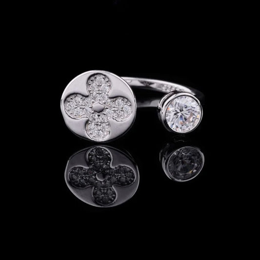 0.75 CT Crystal Bloom Dual Face Moissanite Designer Ring with Petal Floral Detail