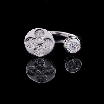 Floral Open Cuff Round Moissanite Diamond Bypass Ring