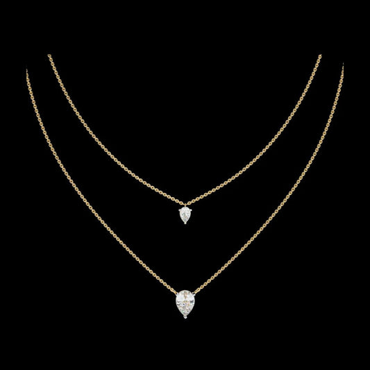 1.46 CT Luxury Elegant Dual Layer Necklace with Pear Shaped Lab Grown Diamond Pendants