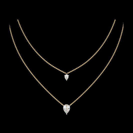 Layered Pear Cut Moissanite Diamond Double Pendant Necklace