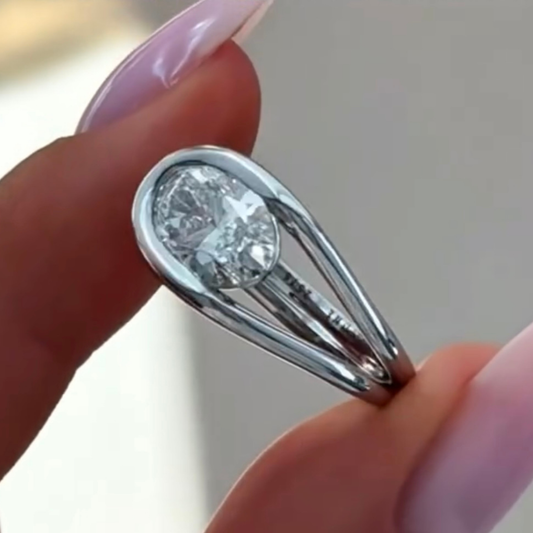 Oval Cut Lab Diamond Bypass Solitaire Engagement Ring