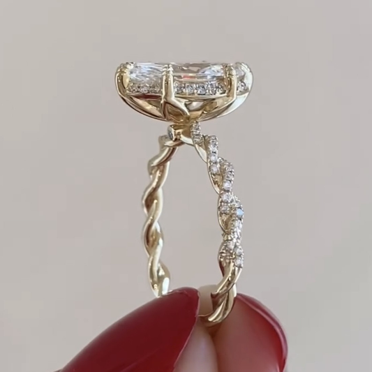 Marquise Cut Moissanite Diamond Engagement Ring Pave Twisted Band