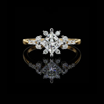 0.84 CT Radiant Princess Cut Halo Ring with Floral Lab Grown Diamond Accents Vintage Inspired Engagement Ring by Ivevar Luxury