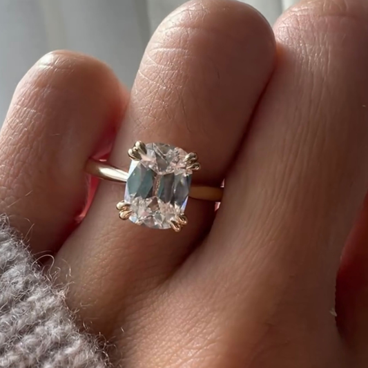 Emerald Cut Hidden Halo Lab Grown Solitaire Diamond Delicate Ring
