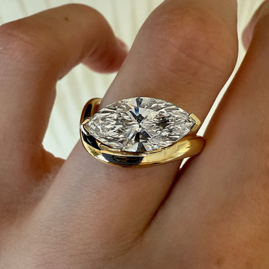 4.50 TCW Elegant Marquise Cut Lab Grown Diamond Solitaire Ring in Gold with High Polish Contemporary Band