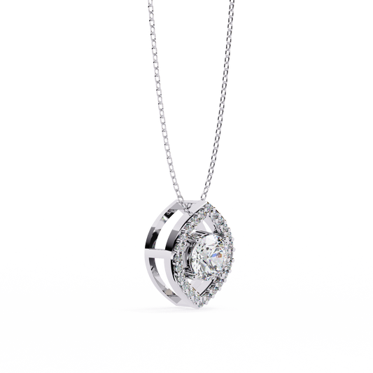 0.47 CT Elegant Round Cut Moissanite Diamond Pendant with Unique Halo Detailing