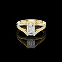 Emerald Cut Split Shank Moissanite Diamond Solitaire Engagement Ring