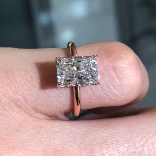 Radiant Cut Lab Grown Diamond Hidden Halo Solitaire Ring