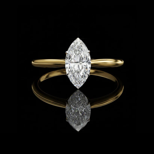 Marquise Cut Moissanite Diamond Solitaire Engagement Ring With Four Prong