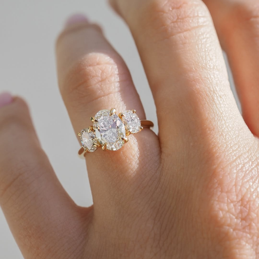 Oval Diamond Three Stone Lab Grown Ring With Oval Side Stones
