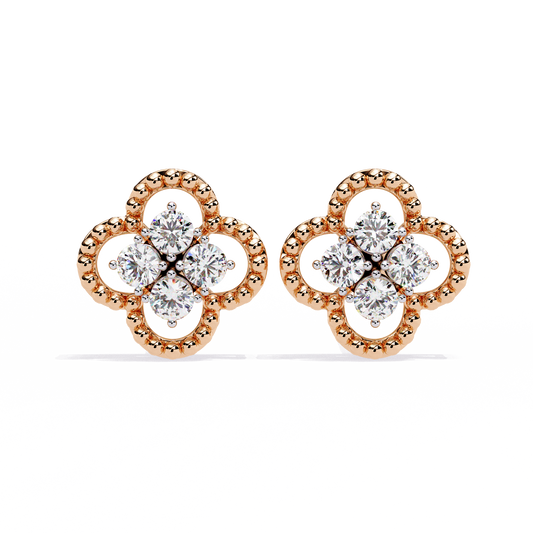 Luxury Floral Motif Stud Earrings with Sparkling Lab Diamond Inspired Cluster Centerpiece