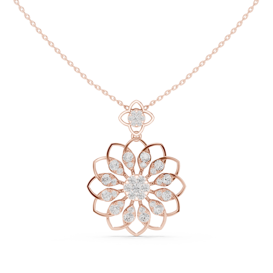 Floret Pattern Layering Pendant Encrusted with Multi-Stone Moissanite
