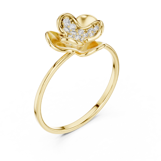 Diamond Paw Print Ring with Round Pave Moissanite Accents