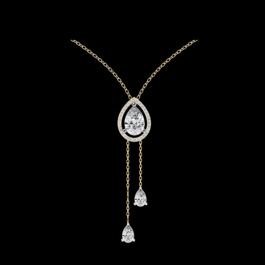 Teardrop Lab Grown Diamond Halo Lariat Pendant Necklace