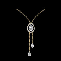 Teardrop Moissanite Diamond Halo Lariat Pendant Necklace