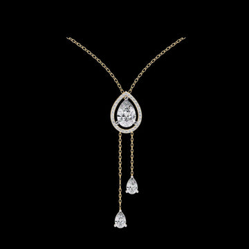 Teardrop Moissanite Diamond Halo Lariat Pendant Necklace