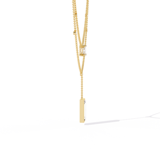 Layered Emerald Cut Moissanite Pendant Y Necklace