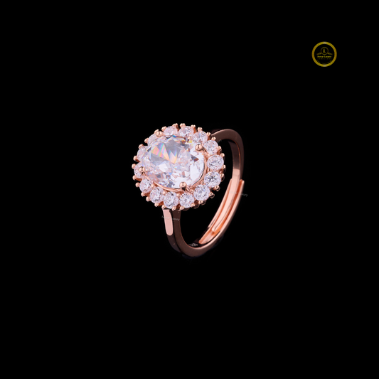Oval Cut Floral Halo Moissanite Diamond Ring