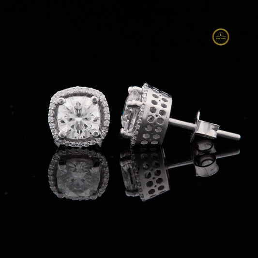 2.00 CT Classic & Timeless Luxury Cushion Cut Halo Diamond Stud Moissanite Earrings in White Gold