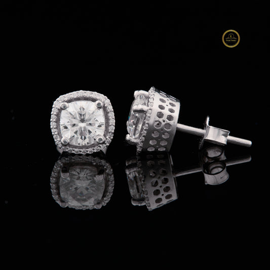 Classic & Timeless Luxury Cushion Cut Halo Diamond Stud Lab Grown Earrings in White Gold