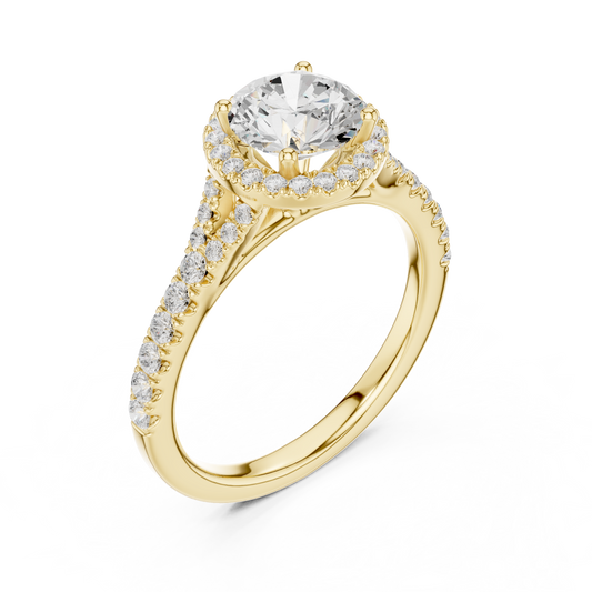 Round Halo Lab Grown Diamond with Pave Band Ring