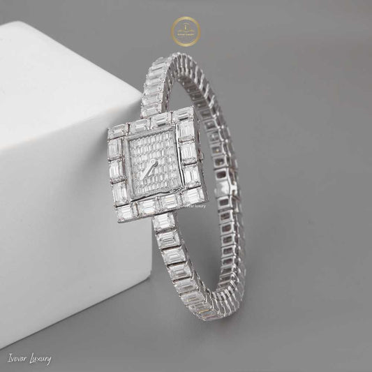 Full Baguette Diamond Square Watch with Invisible-Set Dial & Link Band