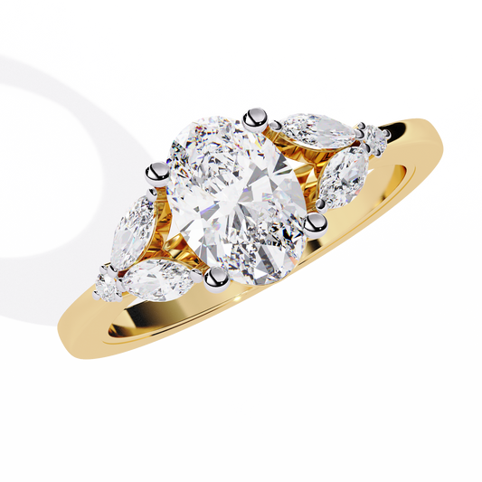 Oval Cut Lab Diamond Engagement Ring With Marquise Side Stones